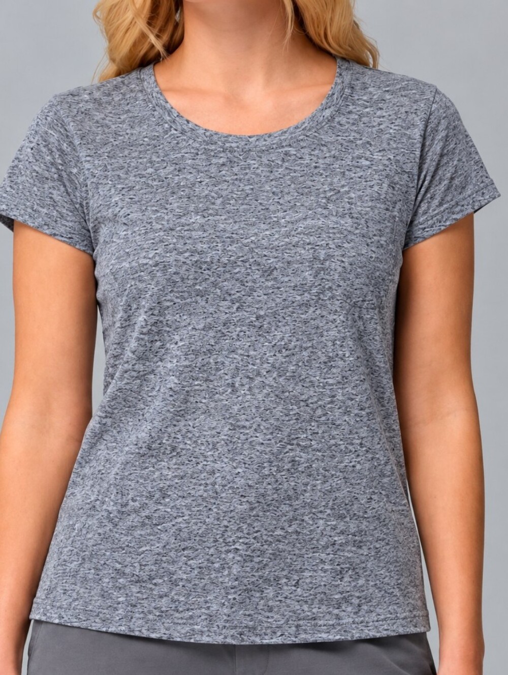 AWAKE Women's Black Marled Poly/Cotton Short Sleeve Tee